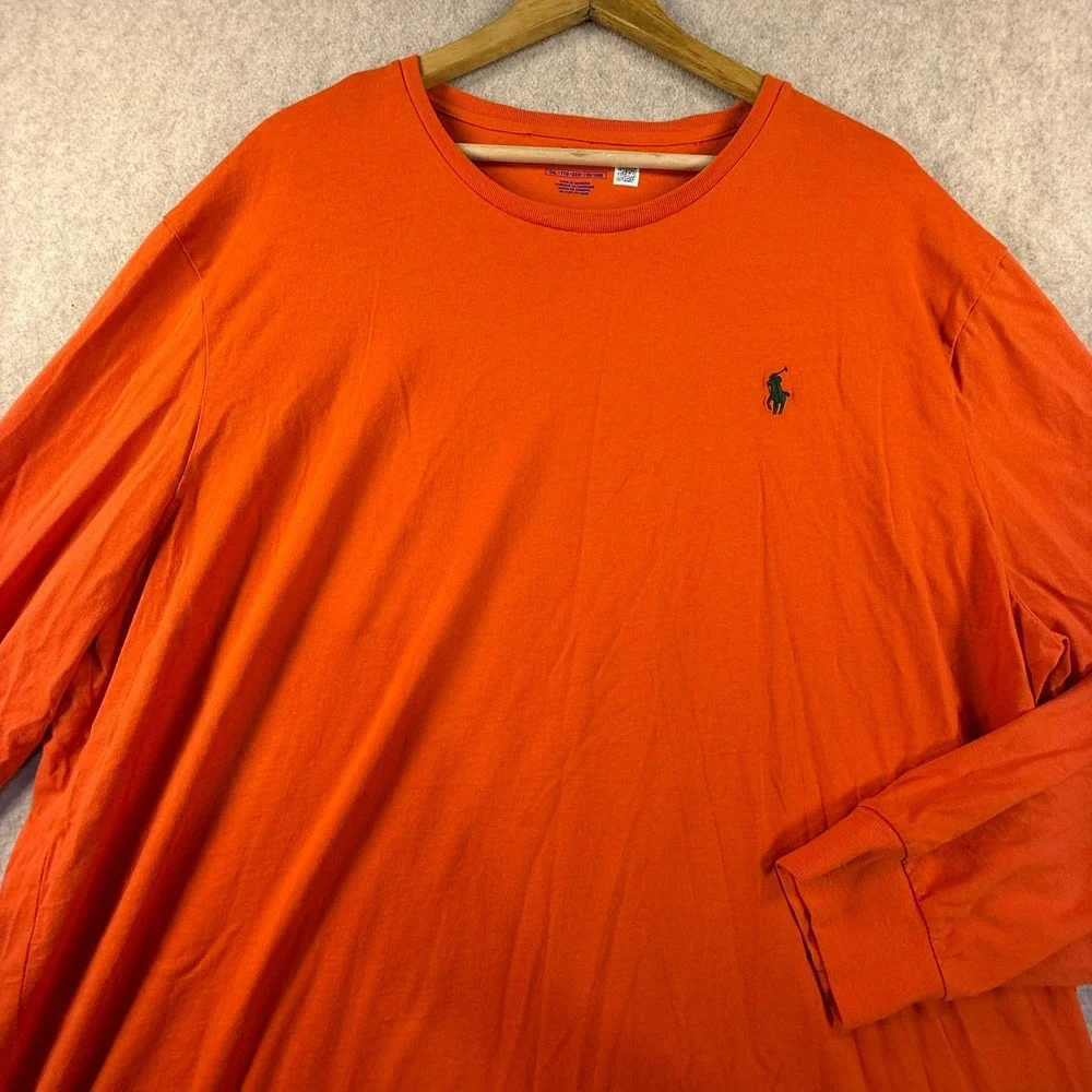 Polo Ralph Lauren Mens XXL Long Sleeve T-Shirt Orange Crew Neck Pony Logo Cotton